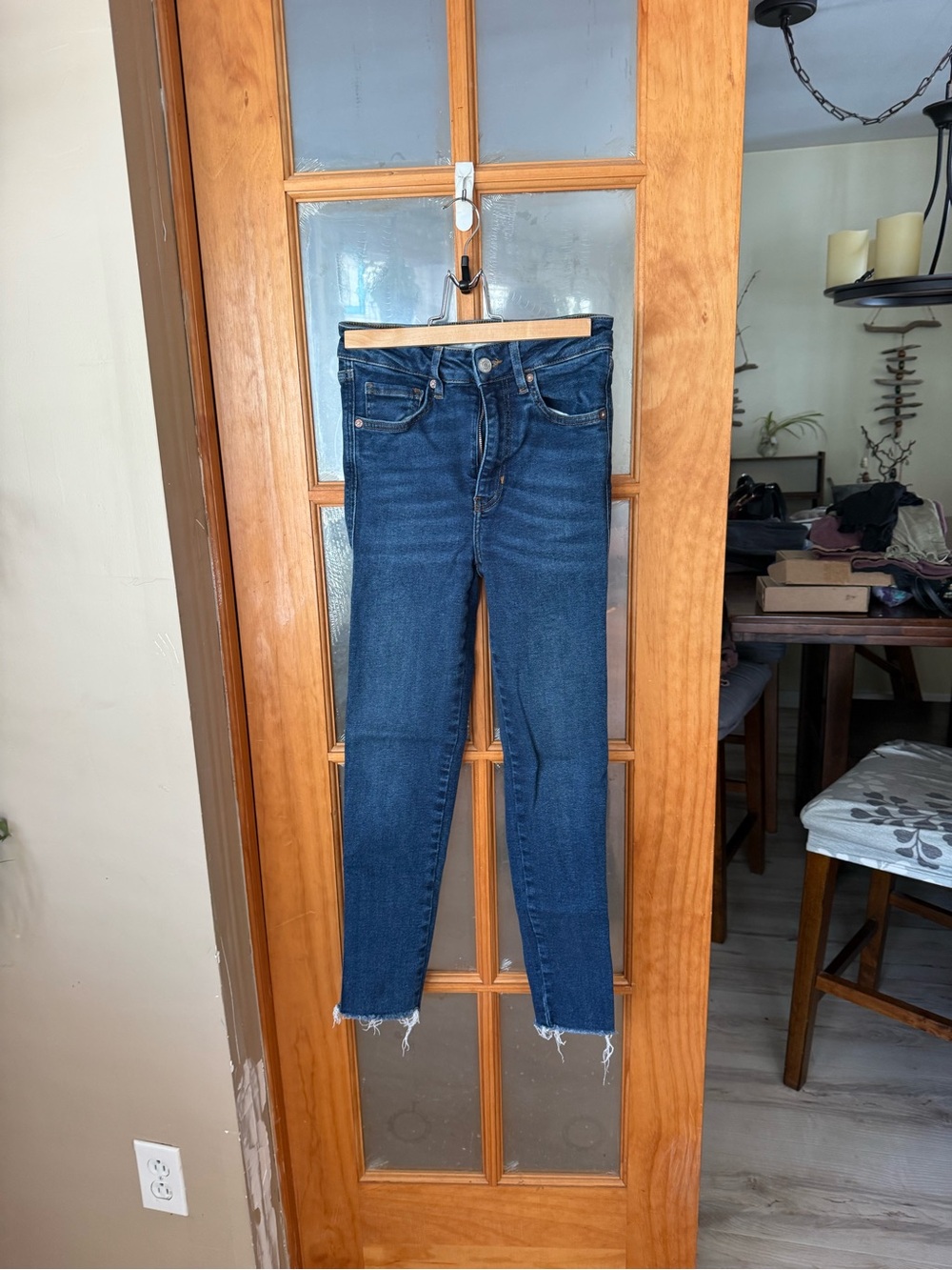We The Free Dark Blue High-Rise Skinny Jeans with Raw Hem